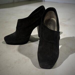 Kenneth Cole Reaction Black Suede Chunky Heel Ankle Booties 7.5M